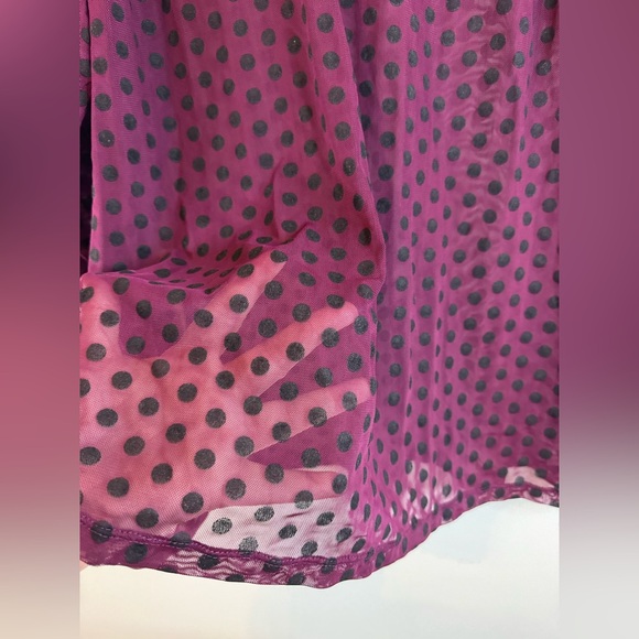 Lane Bryant Sheer Mock-Neck Mesh Purple with Black Polka Dots Long Sleeve Top - Picture 2 of 9